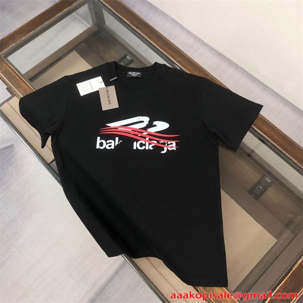 半袖Tシャツ バレンシアガ コピー ブラック ロゴプリント レッドライン モード ストリート 目を惹く軽やかデザイン Balenciaga 夏映え