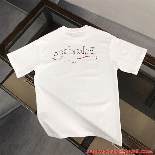 半袖Tシャツ ホワイト バレンシアガ コピー ロゴプリント ラインデザイン クルーネック 夏 定番 爽やか 軽やか 着回し モード カジュアル 人気  Balenciaga