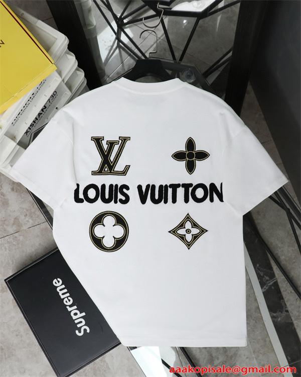 バックロゴ 半袖Tシャツ ルイヴィトン コピー ブラック オーバーサイズ LVモチーフ フラワー グラフィック Louis Vuitton