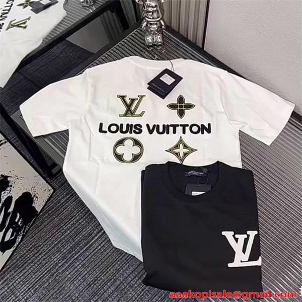 バックロゴ 半袖Tシャツ ルイヴィトン コピー ブラック オーバーサイズ LVモチーフ フラワー グラフィック Louis Vuitton