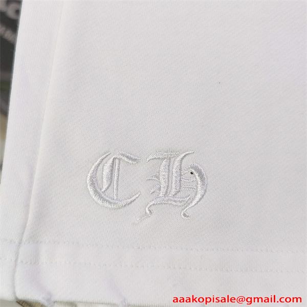 ショートパンツ クロムハーツ コピー 激安 ブラック シンプル 刺繍デザイン  CHROME HEARTS クロスパッチ レザー風 ウエストゴム 紐付き カジュアル ストリート 快適 通気性