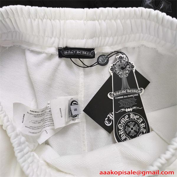 ショートパンツ クロムハーツ コピー 激安 ブラック シンプル 刺繍デザイン  CHROME HEARTS クロスパッチ レザー風 ウエストゴム 紐付き カジュアル ストリート 快適 通気性