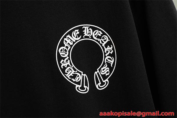  半袖Tシャツ 激安 クロムハーツ コピー ブラック ロゴプリント コットン素材 クルーネック ルーズフィット CHROME HEARTS 通気性 軽量 柔らかい ストリート 夏 