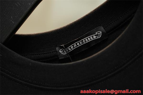  半袖Tシャツ 激安 クロムハーツ コピー ブラック ロゴプリント コットン素材 クルーネック ルーズフィット CHROME HEARTS 通気性 軽量 柔らかい ストリート 夏 