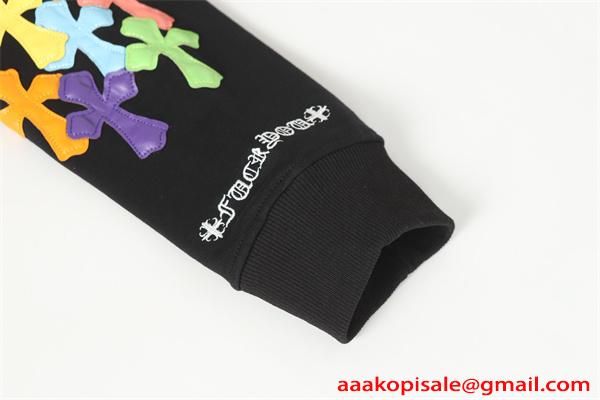  クロムハーツ コピー パーカー メンズ カラフルクロス刺繍 スリーブデザイン フルジップ フード付き ストリート Chrome Hearts