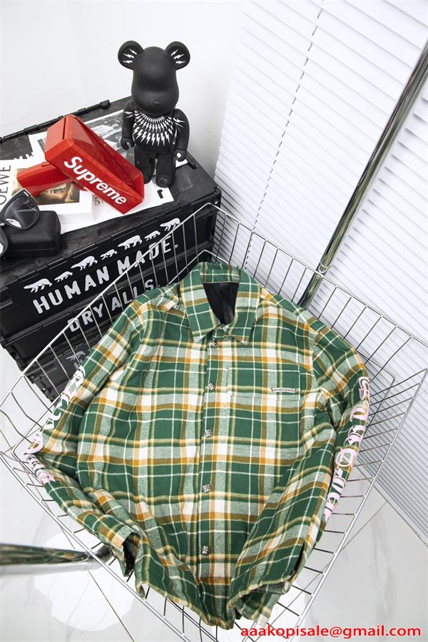 激安 チェックシャツ クロムハーツ コピー CHROME HEARTS 男女兼用 ペアルック オーバーサイズ カジュアル おしゃれ トレンド 