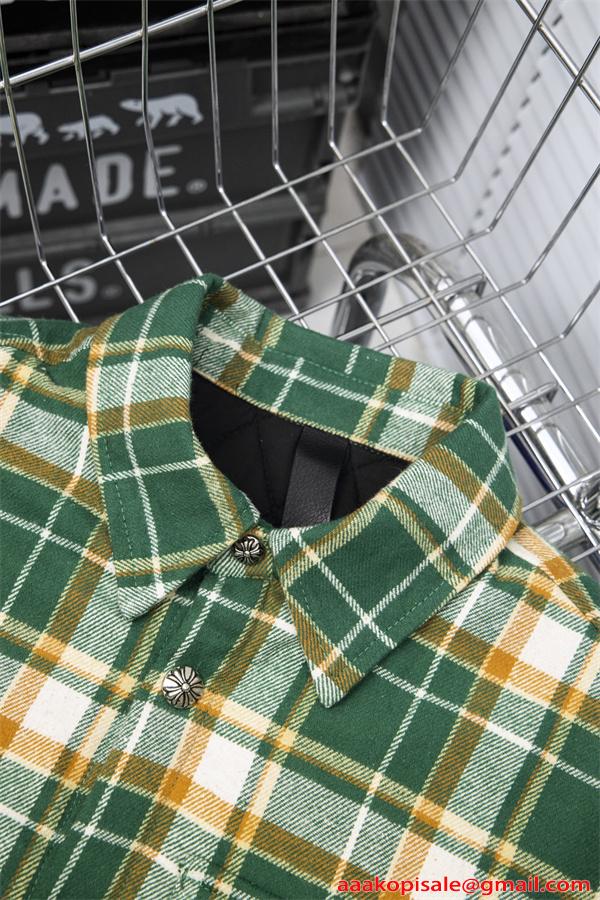 激安 チェックシャツ クロムハーツ コピー CHROME HEARTS 男女兼用 ペアルック オーバーサイズ カジュアル おしゃれ トレンド 