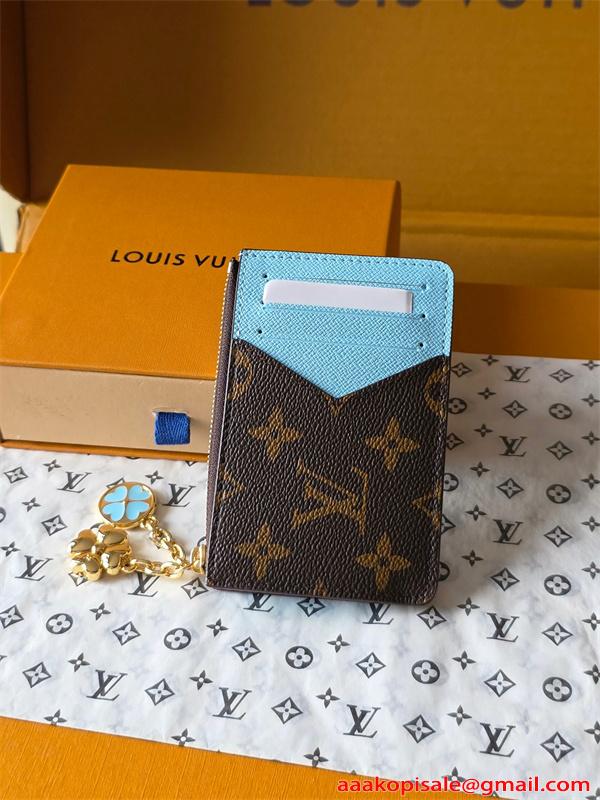 Louis Vuitton コピー ルイヴィトン M27770 カードケース モノグラム ブルー配色 チャーム付き コインケース ファスナー N級品 コンパクト財布 日本限定風