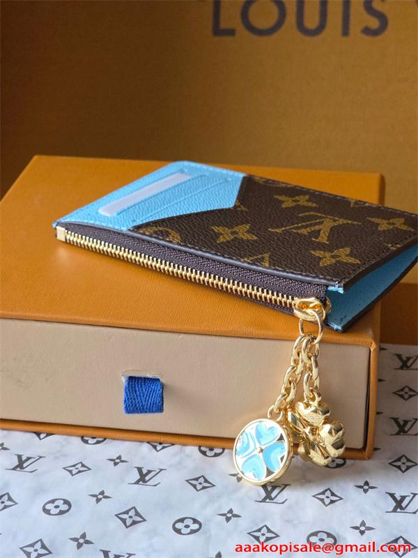 Louis Vuitton コピー ルイヴィトン M27770 カードケース モノグラム ブルー配色 チャーム付き コインケース ファスナー N級品 コンパクト財布 日本限定風