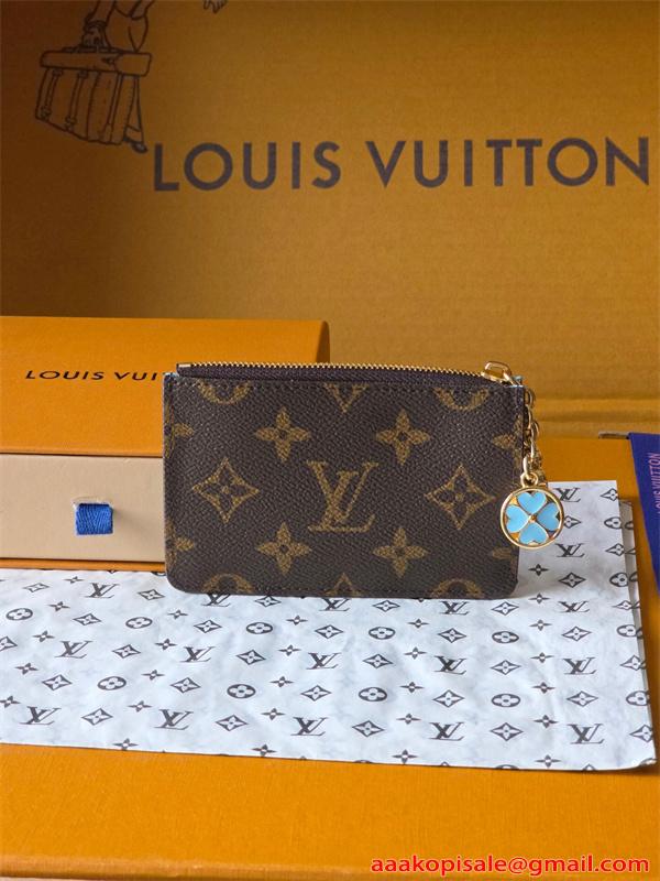 Louis Vuitton コピー ルイヴィトン M27770 カードケース モノグラム ブルー配色 チャーム付き コインケース ファスナー N級品 コンパクト財布 日本限定風