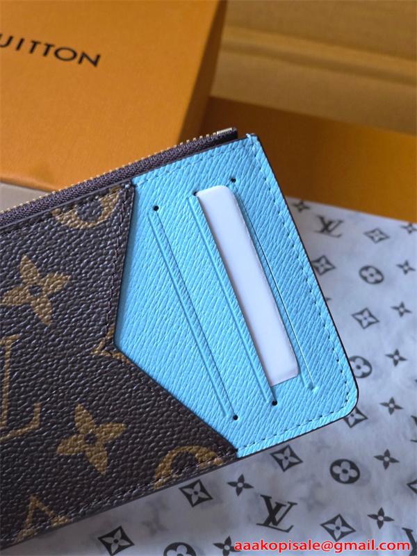 Louis Vuitton コピー ルイヴィトン M27770 カードケース モノグラム ブルー配色 チャーム付き コインケース ファスナー N級品 コンパクト財布 日本限定風