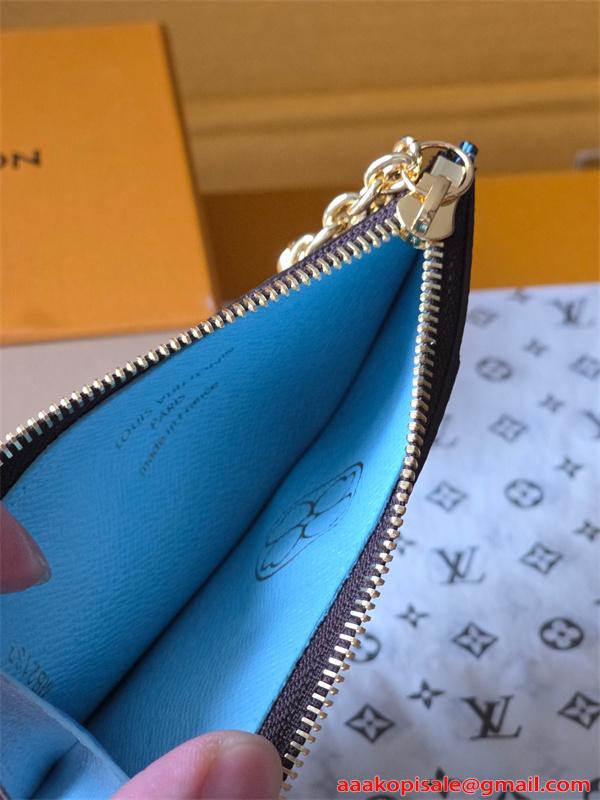 Louis Vuitton コピー ルイヴィトン M27770 カードケース モノグラム ブルー配色 チャーム付き コインケース ファスナー N級品 コンパクト財布 日本限定風