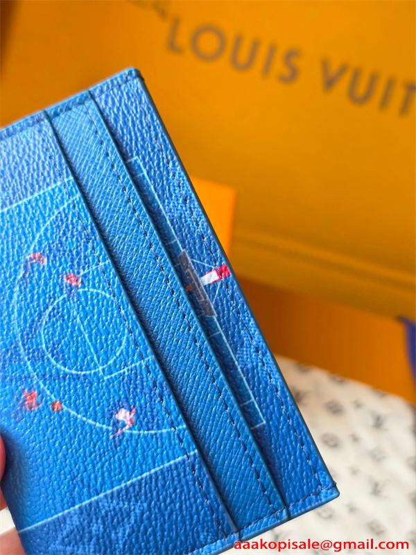 Louis Vuitton コピー ルイヴィトン M26804 カードケース ブルー モノグラム スポーツグラフィック スリムカードホルダー コンパクト財布 メンズ レディース