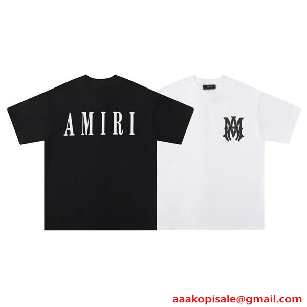 アミリ AMIRI コピー Tシャツ 半袖 メンズ バックロゴ フロントロゴ プリントT クルーネック ブラック ホワイト ストリート系