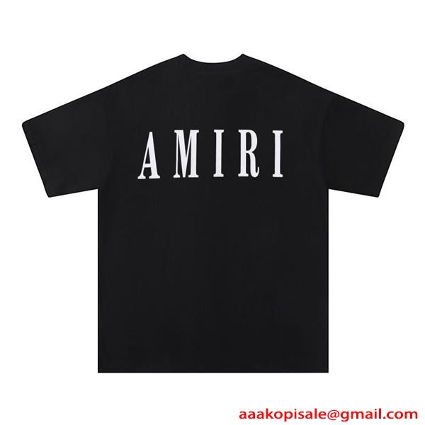 アミリ AMIRI コピー Tシャツ 半袖 メンズ バックロゴ フロントロゴ プリントT クルーネック ブラック ホワイト ストリート系