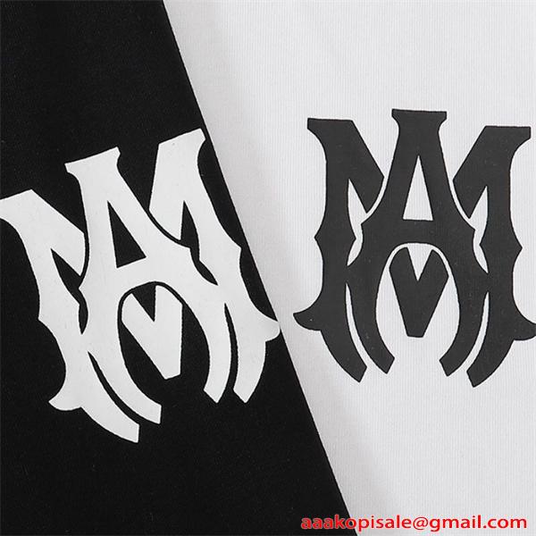 アミリ AMIRI コピー Tシャツ 半袖 メンズ バックロゴ フロントロゴ プリントT クルーネック ブラック ホワイト ストリート系