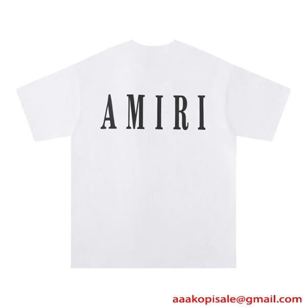 アミリ AMIRI コピー Tシャツ 半袖 メンズ バックロゴ フロントロゴ プリントT クルーネック ブラック ホワイト ストリート系