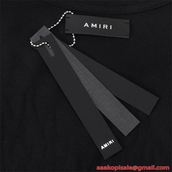 アミリ AMIRI コピー Tシャツ 半袖 メンズ バックロゴ フロントロゴ プリントT クルーネック ブラック ホワイト ストリート系