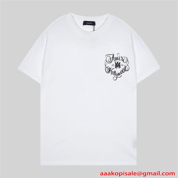 アミリ AMIRI コピー Tシャツ メンズ ワンポイントロゴ 刺繍風プリント 半袖 クルーネック ブラック ミニロゴ シンプル ストリート
