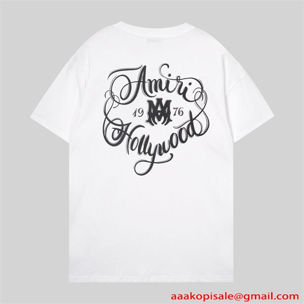 アミリ AMIRI コピー Tシャツ メンズ ワンポイントロゴ 刺繍風プリント 半袖 クルーネック ブラック ミニロゴ シンプル ストリート