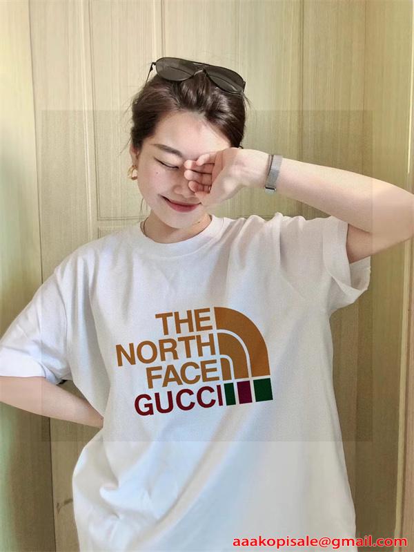 Gucci＆TNFコラボグッチtシャツコピー★2026激安ユニセックスオーバーサイズ上品オシャレコーデ