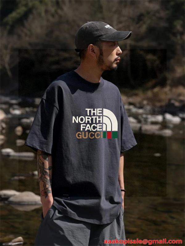 Gucci＆TNFコラボグッチtシャツコピー★2026激安ユニセックスオーバーサイズ上品オシャレコーデ