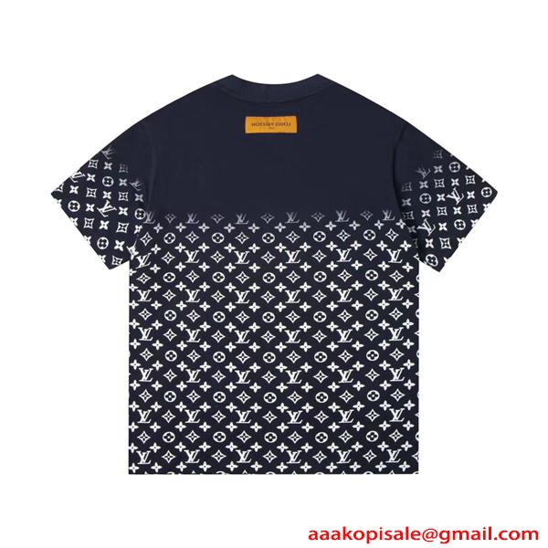 モノグラム 切替 コットン 半袖Tシャツ グラデーション風 上質素材 ルーズフィット メンズ レディース ルイヴィトン コピー Louis Vuitton