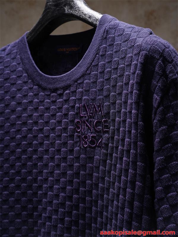  立体ジャガード テクスチャー 半袖ニットTシャツ 上質素材 厚手 高級感 ルーズフィット メンズ レディース ルイヴィトン コピー Louis Vuitton