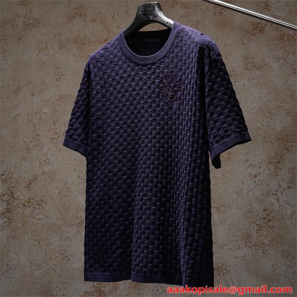  立体ジャガード テクスチャー 半袖ニットTシャツ 上質素材 厚手 高級感 ルーズフィット メンズ レディース ルイヴィトン コピー Louis Vuitton