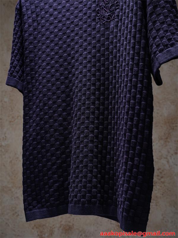  立体ジャガード テクスチャー 半袖ニットTシャツ 上質素材 厚手 高級感 ルーズフィット メンズ レディース ルイヴィトン コピー Louis Vuitton