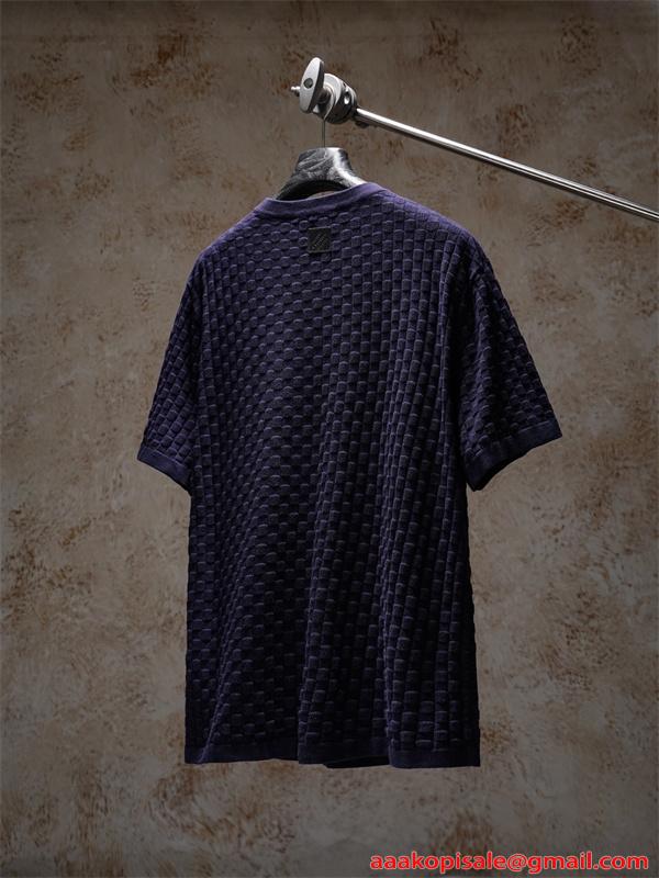  立体ジャガード テクスチャー 半袖ニットTシャツ 上質素材 厚手 高級感 ルーズフィット メンズ レディース ルイヴィトン コピー Louis Vuitton