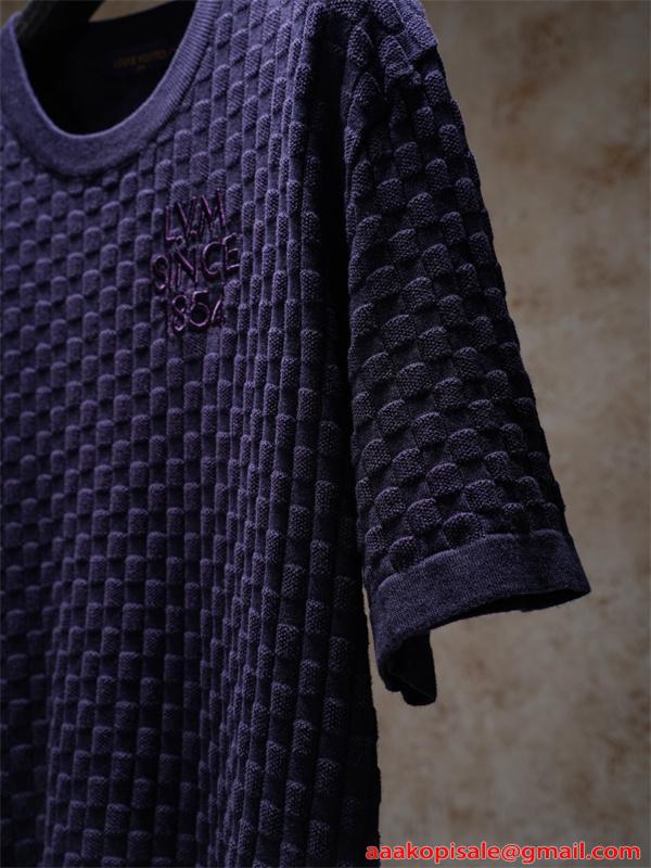  立体ジャガード テクスチャー 半袖ニットTシャツ 上質素材 厚手 高級感 ルーズフィット メンズ レディース ルイヴィトン コピー Louis Vuitton