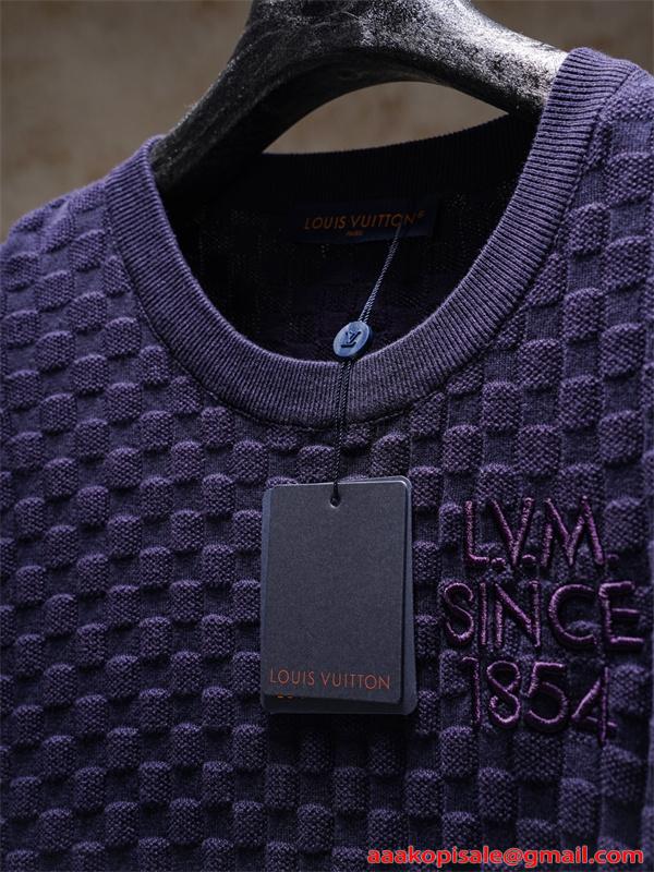  立体ジャガード テクスチャー 半袖ニットTシャツ 上質素材 厚手 高級感 ルーズフィット メンズ レディース ルイヴィトン コピー Louis Vuitton
