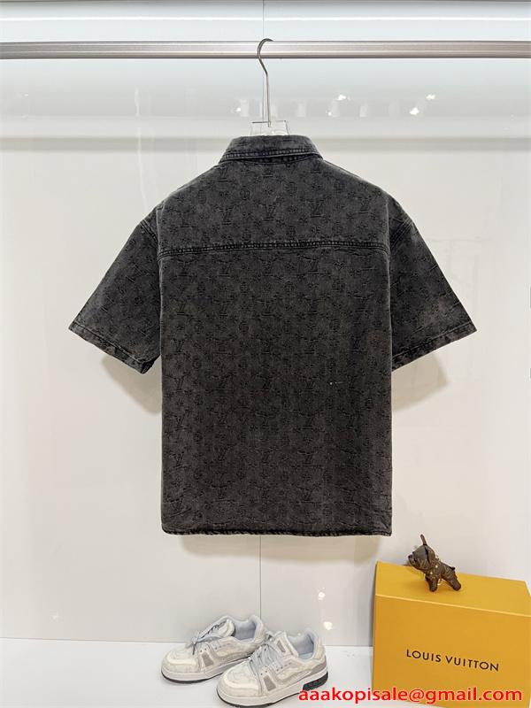 ルイヴィトン コピー デニムセットアップ 半袖シャツ ハーフパンツ モノグラムエンボスウォッシュ加工 上質素材 ルーズフィット メンズ Louis Vuitton