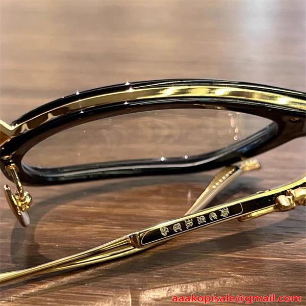 クロムハーツ Chrome Hearts OVERPOKED コピー メガネ フレーム メンズ レディース スクエア ブラック メタルテンプル シルバー装飾 高級アイウェア