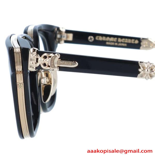 クロムハーツ Chrome Hearts DUCK BUTTER コピー メガネ フレーム メンズ レディース ボストン風 ブラック ゴールドテンプル クラシック 高級感