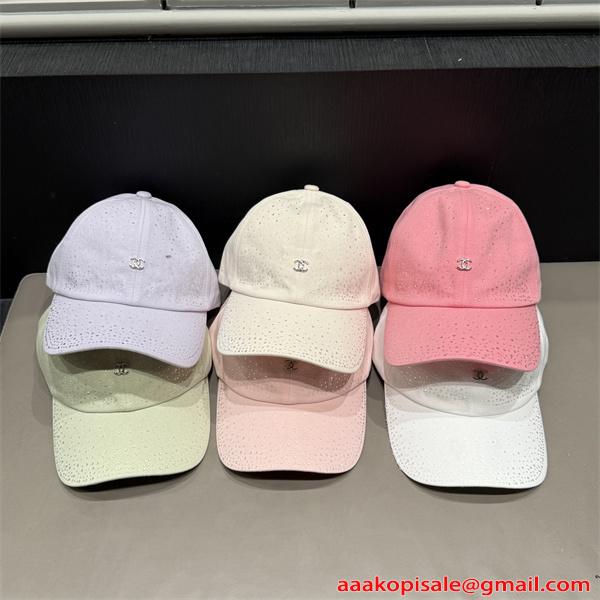 レディース 夏用 涼感 通気性 軽量 ラインストーン装飾 シンプルロゴ 上品 カジュアル 日よけ 帽子 シャネル コピー CHANEL