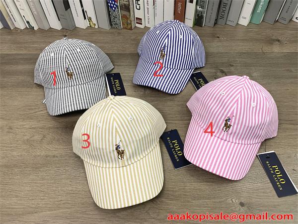 ストライプ 刺繍ロゴ レトロ調 上品カジュアル コーデ映え 配色デザイン 帽子 ポロ ラルフローレン コピー POLO RALPH LAUREN