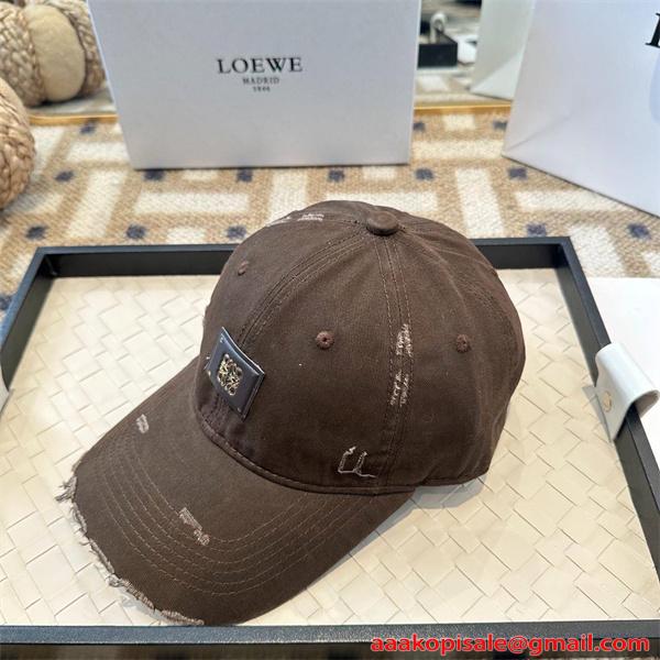 無地 ダメージ加工 ロゴプレート 上品 シンプル 高級感 カジュアル 帽子 ロエベ コピー LOEWE