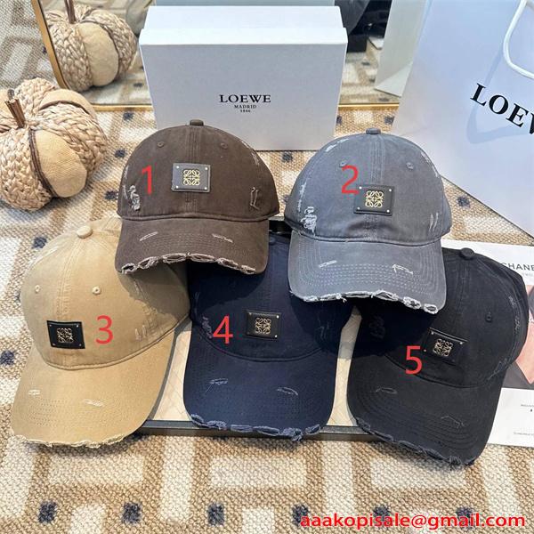無地 ダメージ加工 ロゴプレート 上品 シンプル 高級感 カジュアル 帽子 ロエベ コピー LOEWE