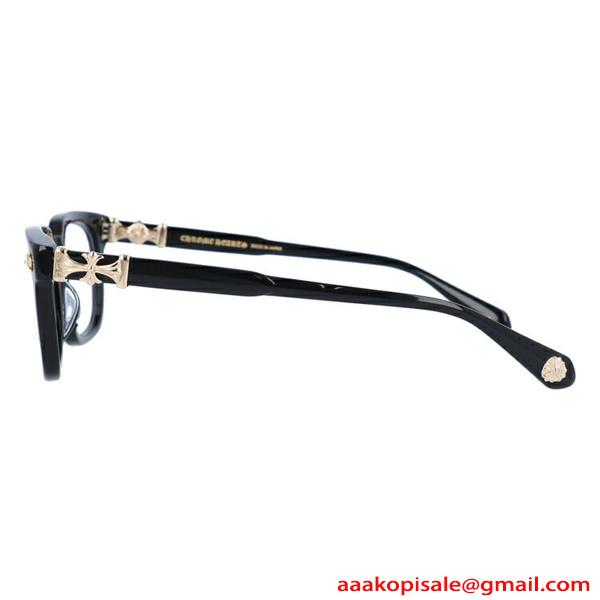 クロムハーツ Chrome Hearts COX-UCKER コピー メガネ フレーム ウェリントン ブラック ゴールドクロス装飾 上品 バランスデザイン