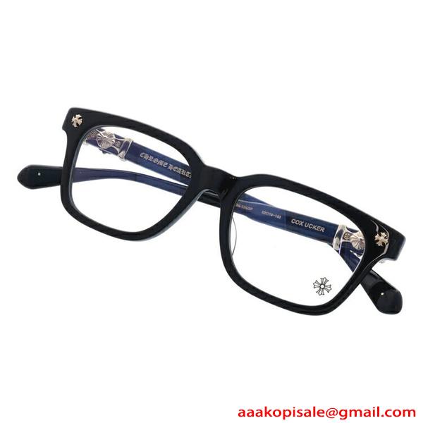 クロムハーツ Chrome Hearts COX-UCKER コピー メガネ フレーム ウェリントン ブラック ゴールドクロス装飾 上品 バランスデザイン