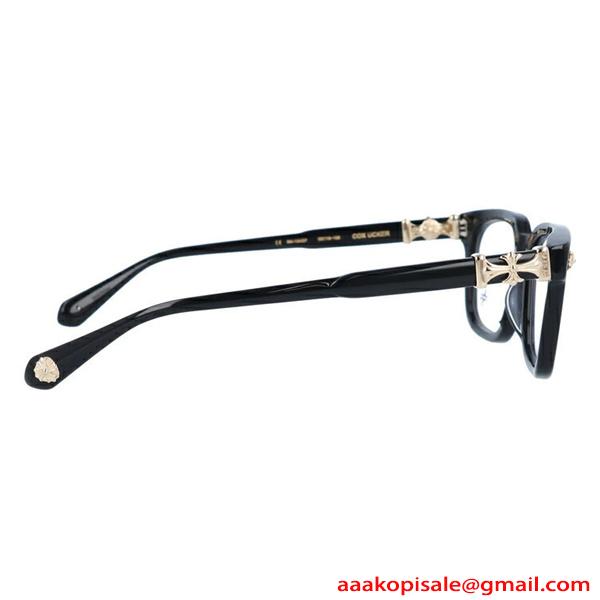 クロムハーツ Chrome Hearts COX-UCKER コピー メガネ フレーム ウェリントン ブラック ゴールドクロス装飾 上品 バランスデザイン