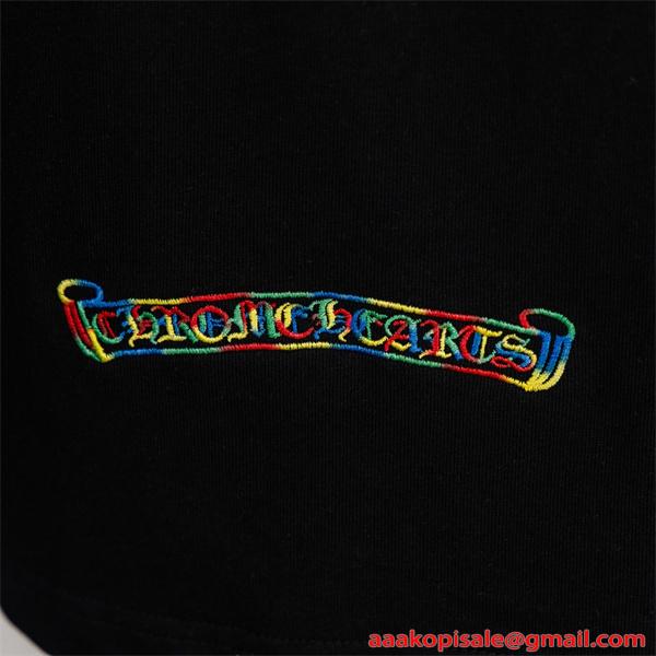 半袖Tシャツ Chrome Hearts コピー メンズ レディース 刺繍クロス バックプリント 大判ロゴ カラフル刺繍 綿素材 通気性 クルーネック オーバーサイズ ゆったり ストリート系 韓国ファッション ユニセックス 夏新作 人気 クロムハーツ