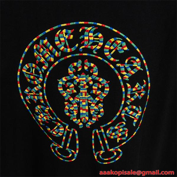 半袖Tシャツ Chrome Hearts コピー メンズ レディース 刺繍クロス バックプリント 大判ロゴ カラフル刺繍 綿素材 通気性 クルーネック オーバーサイズ ゆったり ストリート系 韓国ファッション ユニセックス 夏新作 人気 クロムハーツ