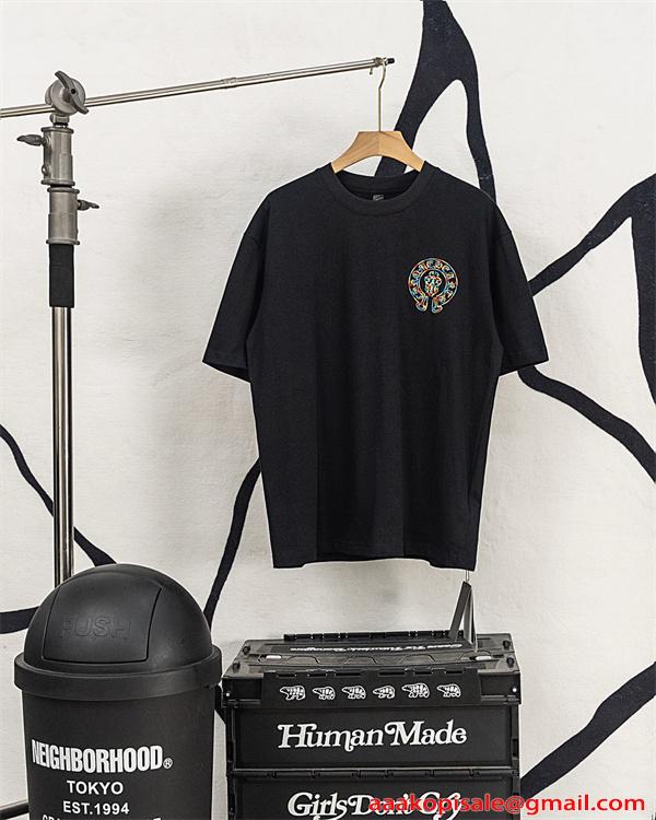 半袖Tシャツ Chrome Hearts コピー メンズ レディース 刺繍クロス バックプリント 大判ロゴ カラフル刺繍 綿素材 通気性 クルーネック オーバーサイズ ゆったり ストリート系 韓国ファッション ユニセックス 夏新作 人気 クロムハーツ