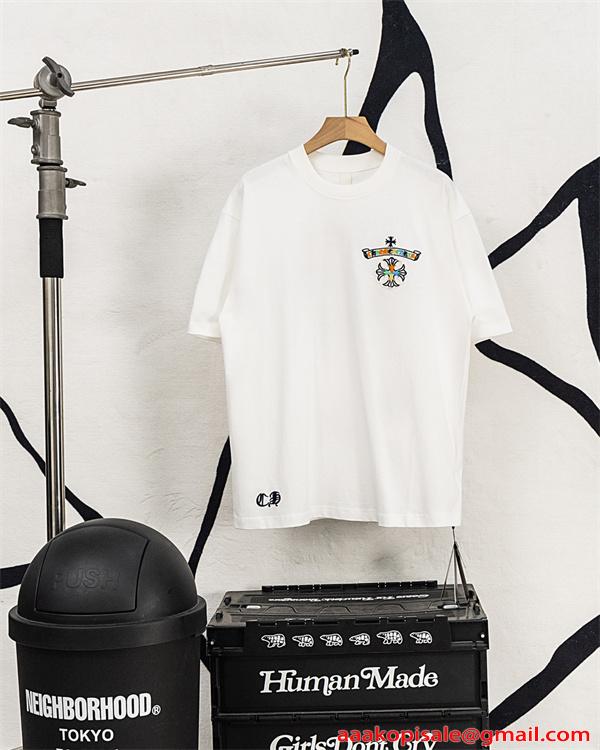 激安 半袖トップス レザークロス クロムハーツ コピー Chrome Hearts 切替Tシャツ バックロゴ ビッグシルエット 快適コットン カジュアル ストリート 韓国風 男女兼用 おしゃれ 
