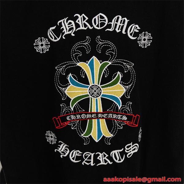 激安 半袖トップス レザークロス クロムハーツ コピー Chrome Hearts 切替Tシャツ バックロゴ ビッグシルエット 快適コットン カジュアル ストリート 韓国風 男女兼用 おしゃれ 