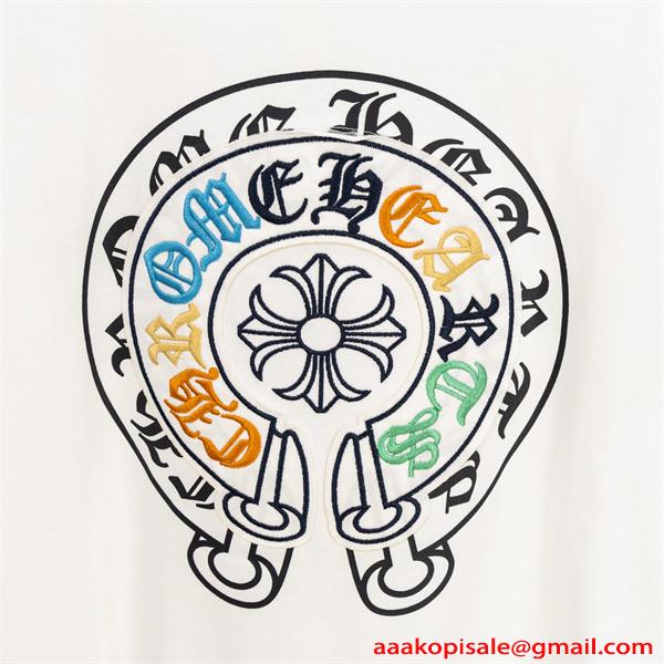 激安 半袖トップス レザークロス クロムハーツ コピー Chrome Hearts 切替Tシャツ バックロゴ ビッグシルエット 快適コットン カジュアル ストリート 韓国風 男女兼用 おしゃれ 
