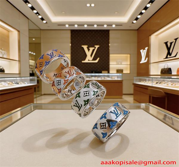 リング レディース メンズ シルバー カラフル エナメル モノグラム 幅広リング ブルー ルイヴィトン コピー LOUIS VUITTON グリーン オレンジ ホワイト ペアリング 指輪 高級感 ストリート 人気